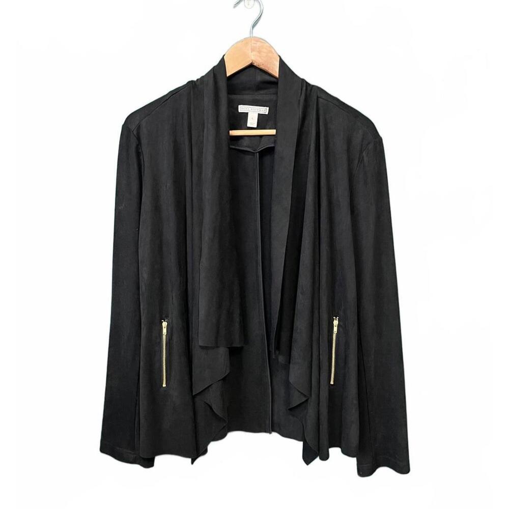 Dana Buchman Black Faux Suede Draped Jacket, Whimsigoth Dark Academia Open Front
